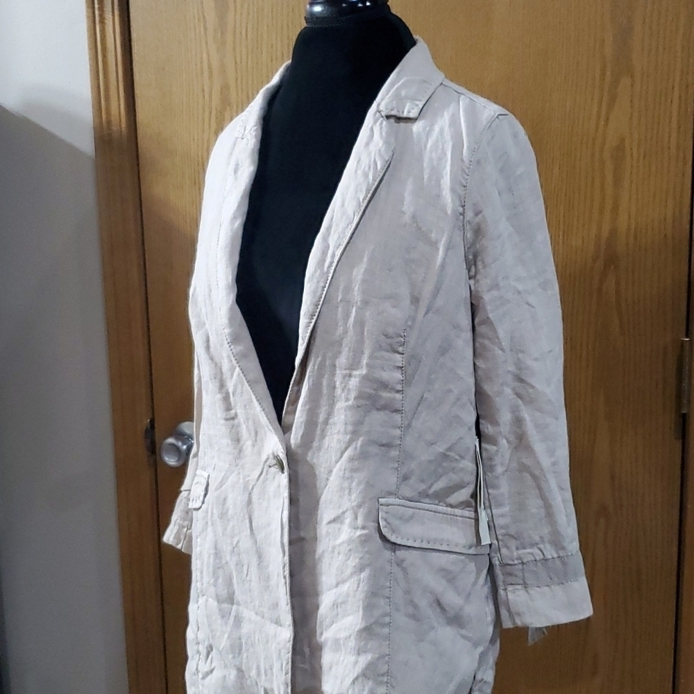 Marrakech tan linen NWT anthropologie single button blazer 3/4 sleeve